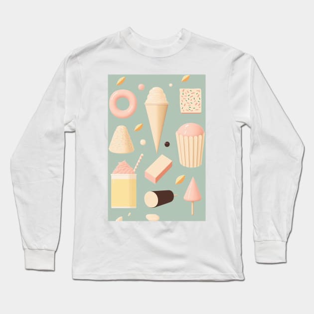 Sweet Treats - Pastel Colored Pattern Long Sleeve T-Shirt by JensenArtCo